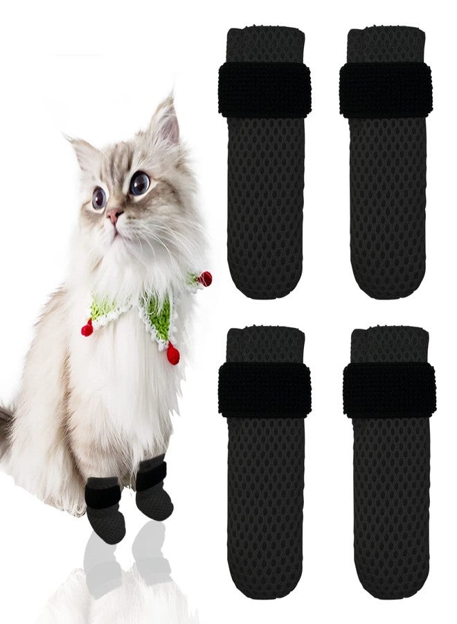 Esamploe 4 PCS Cat Mittens to Prevent Scratching,Mesh Breathable Cat Shoes,Adjustable Cats Anti Scratch Gloves,Suitable for Cats When Bathing and Nail Trimming(M,Black) - Image 1